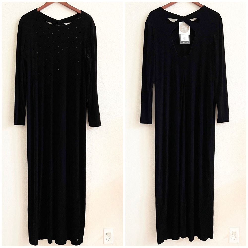 NEW Elizabeth Liz Claiborne Black Velour Rhinestone‎ Formal Gown Dress MSRP $178